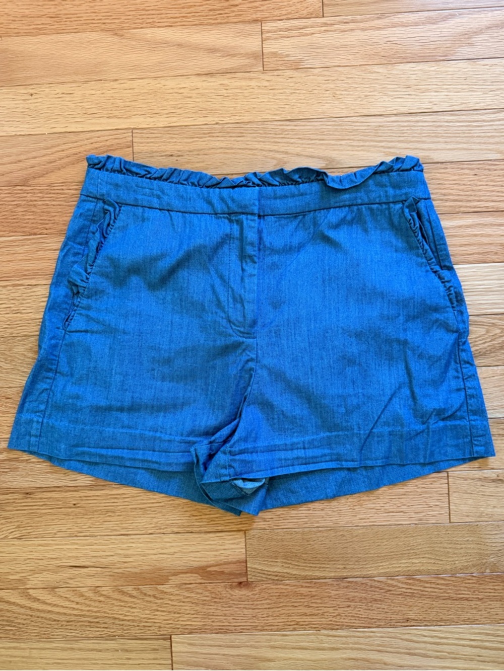 J. Crew Blue Ruffle-Waist High-Rise Shorts